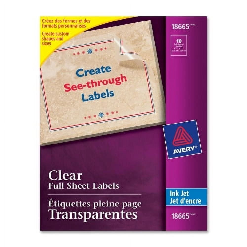 Avery Easy Peel Inkjet Printer Mailing Labels - Permanent Adhesive - Rectangle - Inkjet - Clear - Film - 10 / Sheet - 50 Total Sheets - 500 Total Label(s) - 5 / Carton