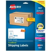 Avery Shipping Labels, 2-1/2" x 4", Paper, White, TrueBlock®, Laser/Inkjet, 80 Labels (5821)