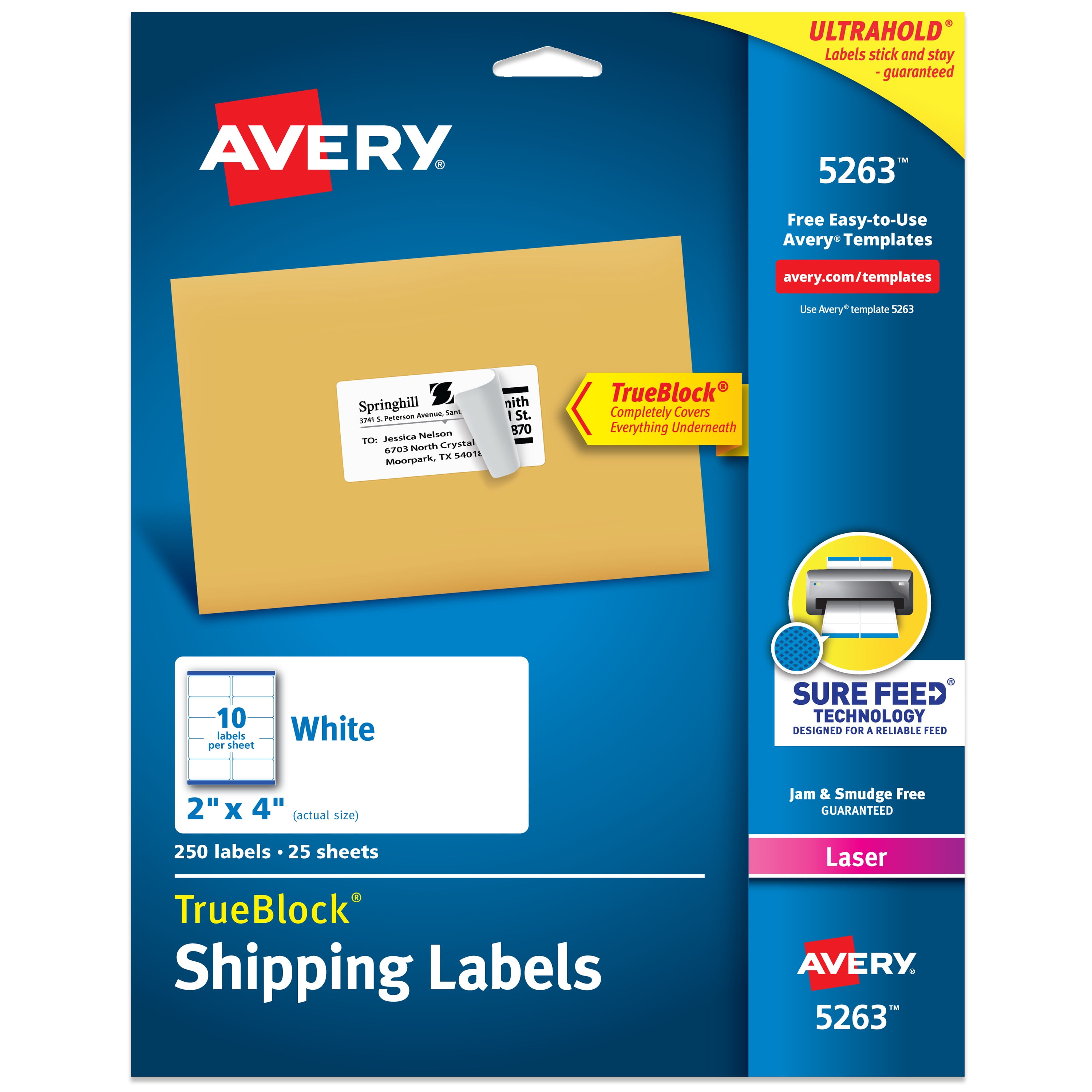 Avery Shipping Labels, 2" x 4", White, 250 Labels (5263)