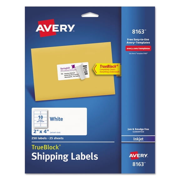 Avery Shipping Labels, 2" x 4", White, 250 Labels (8163)
