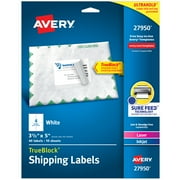 Avery Shipping Labels, 3-1/2" x 5", Paper, White, TrueBlock®, Laser/Inkjet, 40 Labels (27950)