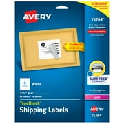 Avery Shipping Labels, 3-1/3" x 4", Paper, White, TrueBlock , Laser/Inkjet, 60 Labels 15264
