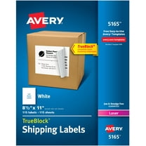 Avery Shipping Labels, 8-1/2" x 11", Paper, White, TrueBlock®, Laser, 100 Labels (5165)