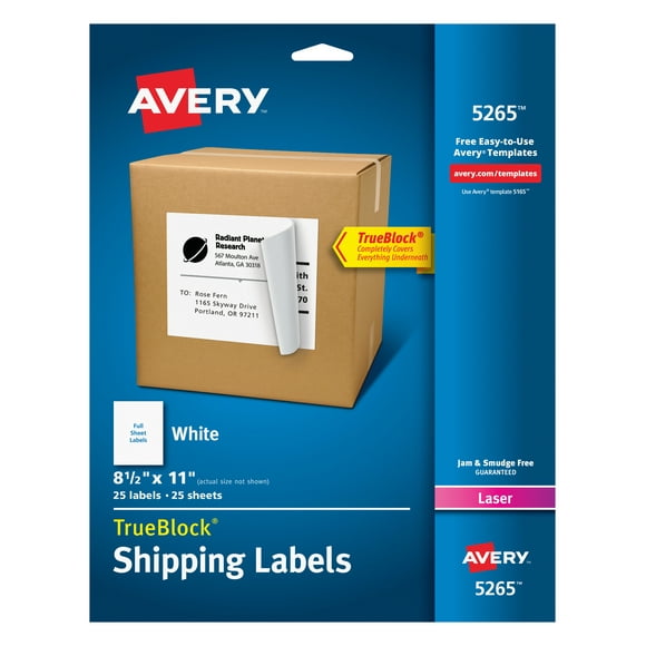 Avery Shipping Labels, 8.5" x 11", White, 25 Labels (5265)
