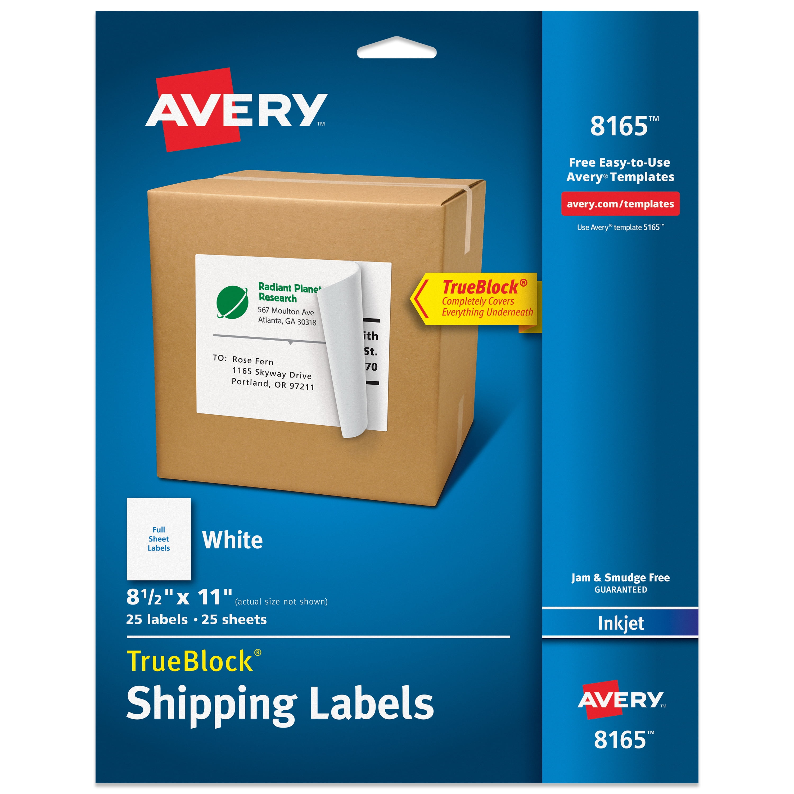 Avery Shipping Labels, 8.5" x 11", White, 25 Labels (8165)
