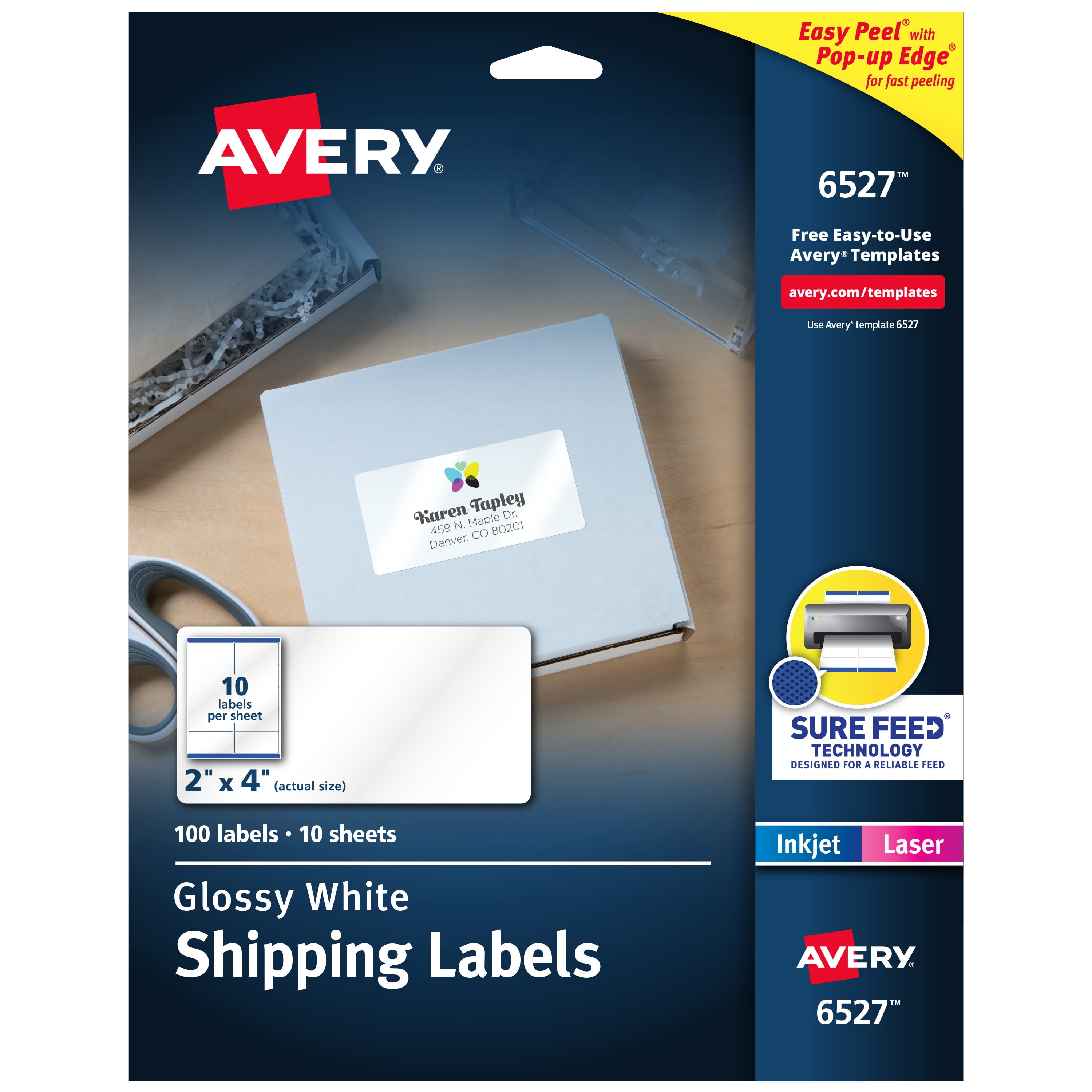 Avery Shipping Labels, Glossy White, 2" x 4", 100 Total (6527)