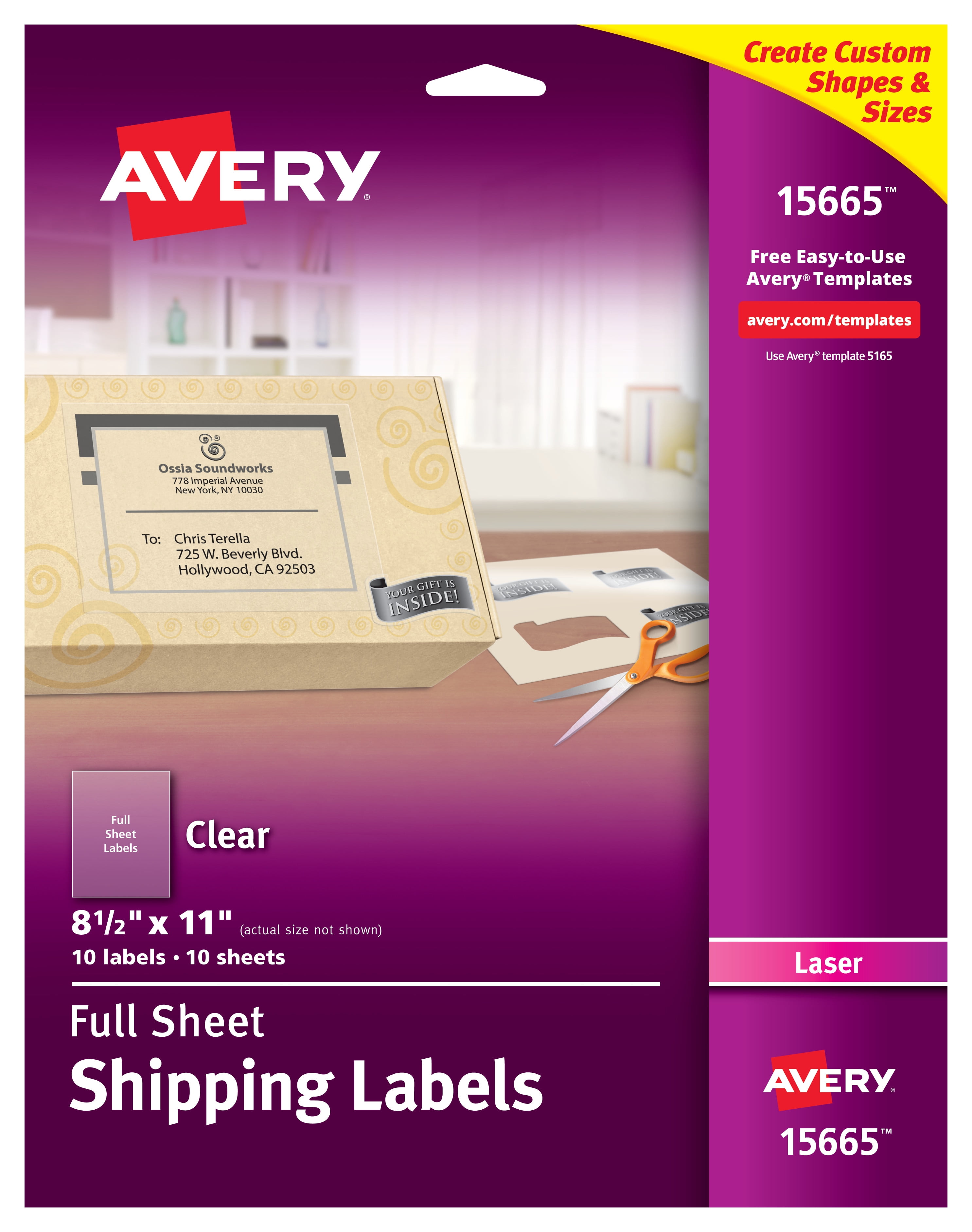 Avery Shipping Labels, Permanent Adhesive, Matte Frosted Clear, 81/2