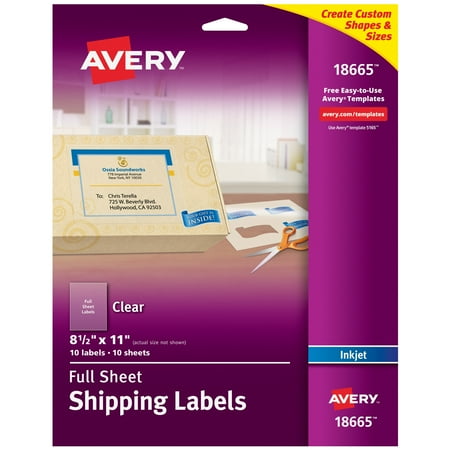 Avery Shipping Labels, Permanent Adhesive, Matte Frosted Clear, 8-1/2" x 11", 10 Labels (18665)