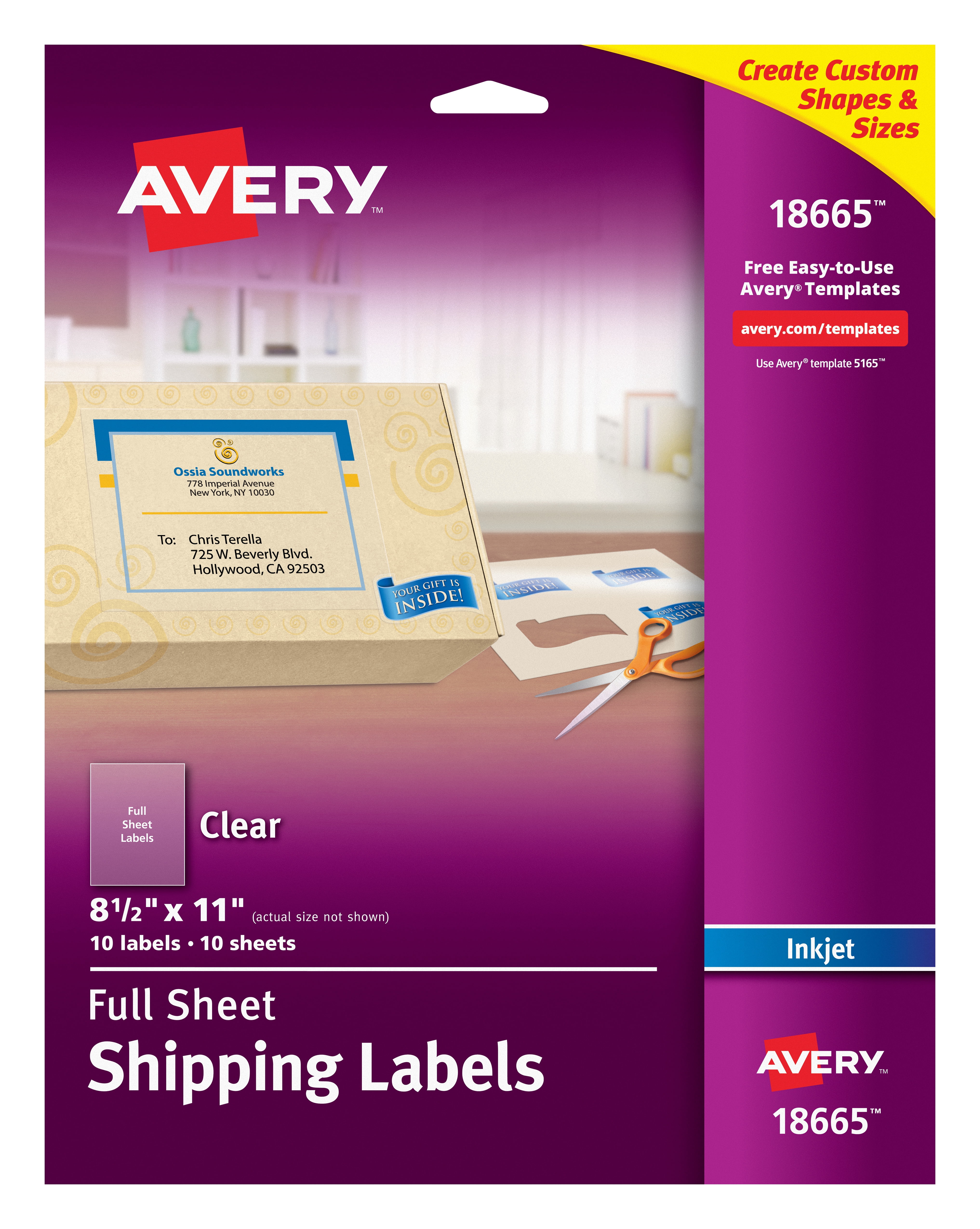 Avery Shipping Labels, Permanent Adhesive, Matte Frosted Clear, 8-1/2" x  11", 10 Labels (18665) - Walmart.com