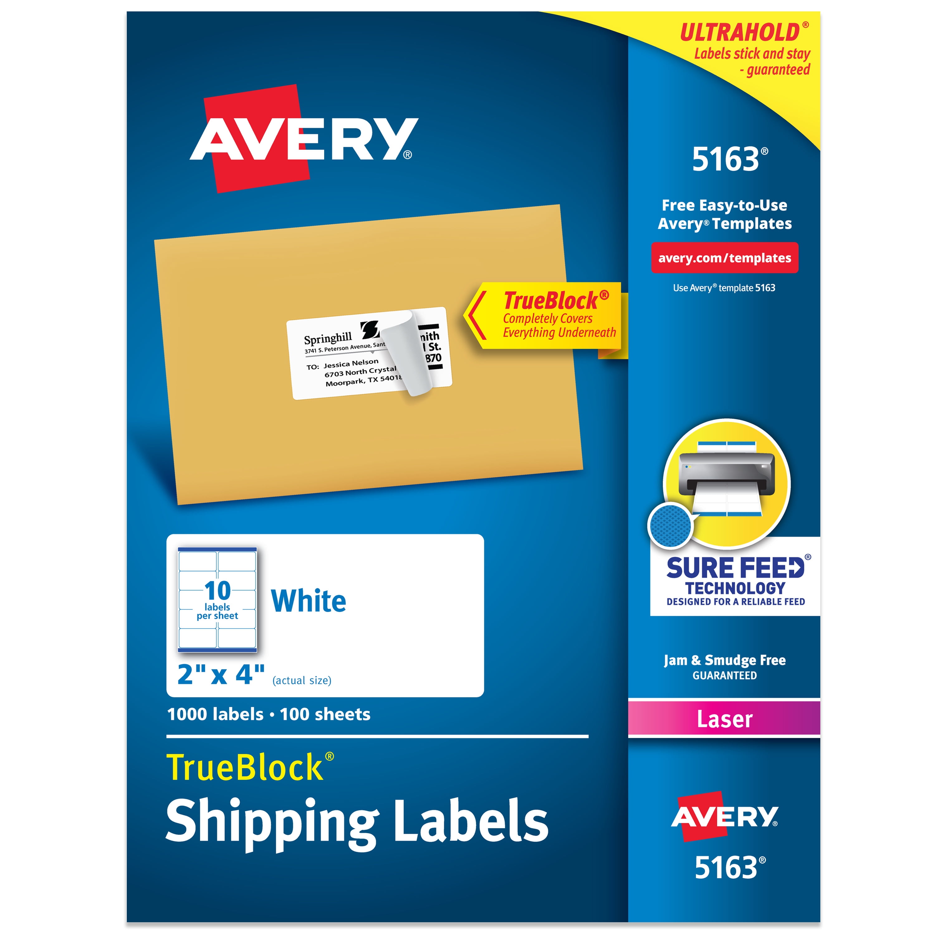 Avery Shipping Labels, 2" x 4", White, 1,000 Labels (5163)