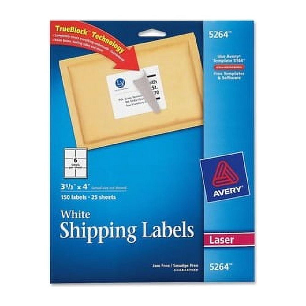 Avery Shipping Labels, Sure Feed, 31/3" x 4" , 150 White Labels (5264