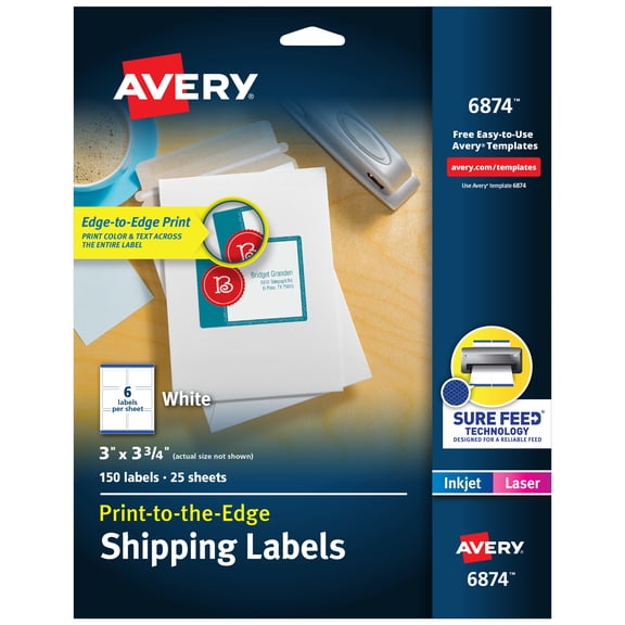 Avery® Shipping Labels, 3" x 3.75", Matte White, 150ct (6874)