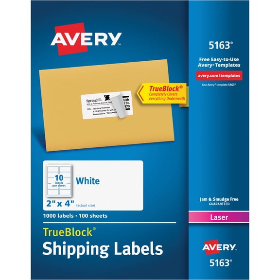 Avery Shipping Labels with TrueBlock Technology, 2" x 4", 1000 Count
