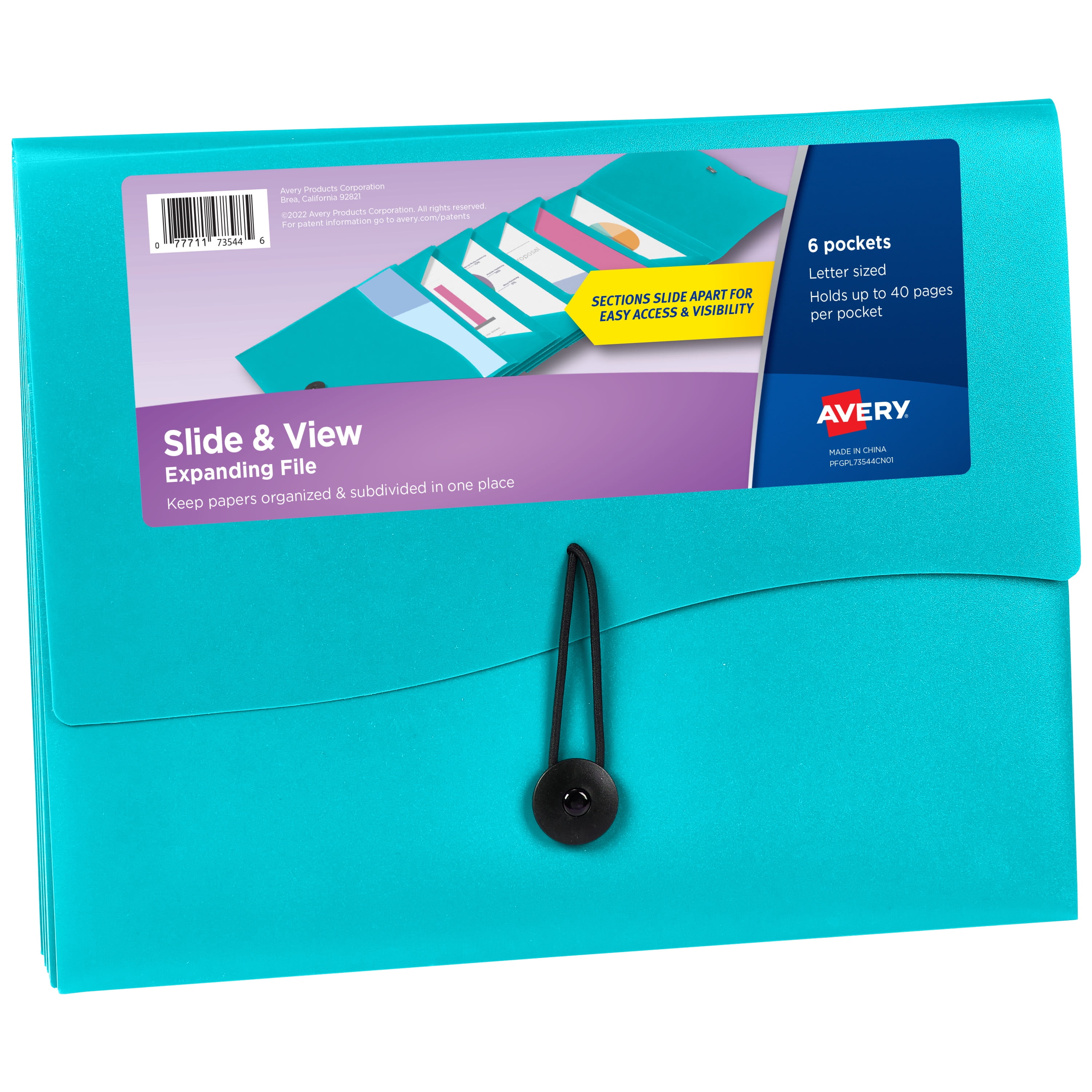 Aqua Blue Plastic Expanding File Folder with 6 Pockets