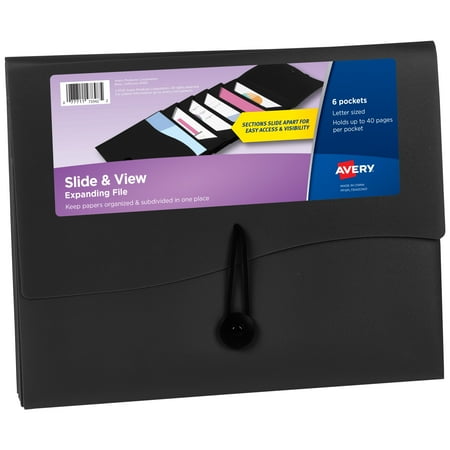 Avery Slide & View Expanding File Folder, 6 Pockets, Black (73542)