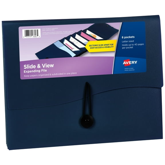 Avery Slide & View Expanding File Folder, 6 Pockets, Navy (73545)