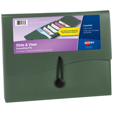 Avery Slide & View Expanding File Folder, 6 Pockets, Sage (73546)