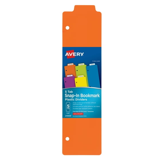 Avery Snap-In Bookmark Plastic Dividers, 5 Tabs (24908)