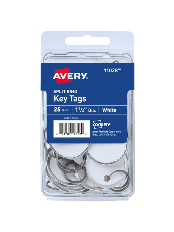 Metal Rim Key Tags, 1.25" Diameter, 25 White Tags