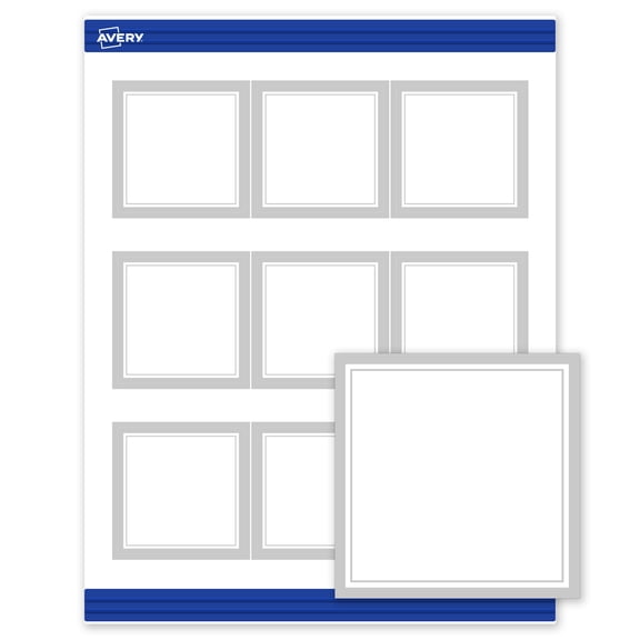 Avery Square Business Cards, Silver Border, 2-1/2" x 2-1/2", 90ct