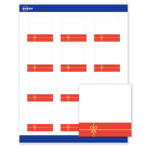 Avery Square Cards, 2" x 2", Gold-Red Gift, Matte, 120ct