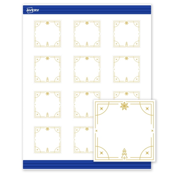 Avery Square Cards, 2" x 2", Gold-White Christmas Trees, Matte, 120