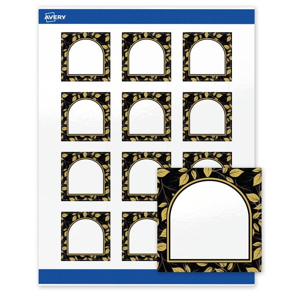 Avery Square Labels, 2" x 2", Arch with Gold Leaves Design, Glossy