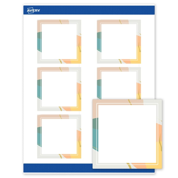 Avery Square Labels, 3" x 3", Color Block with Gold Specs, Matte