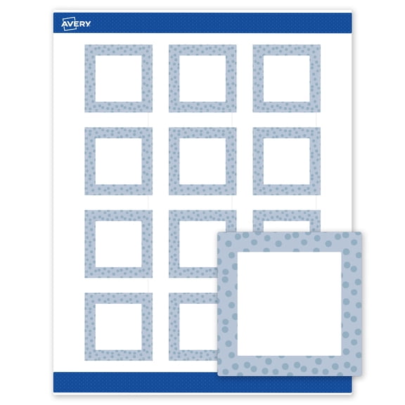 Avery Square Labels, Polka Dots Design, 2" x 2", 120ct, Matte, Blue with Clear Polka Dots