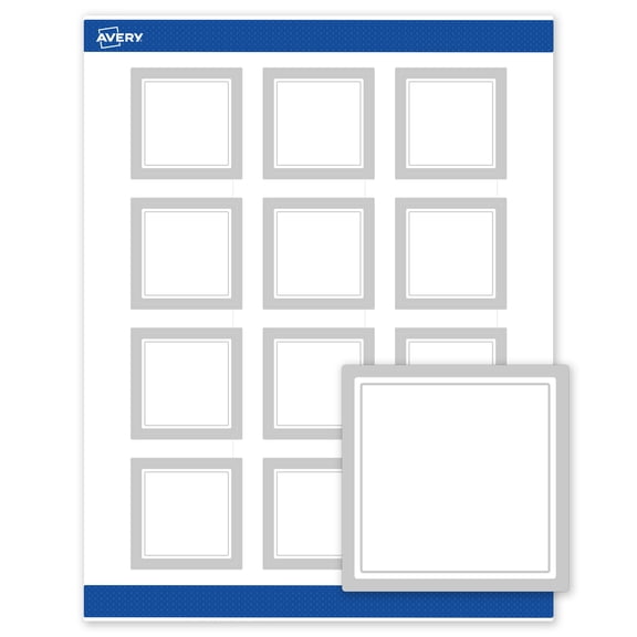 Avery Square Labels, Silver Border, 2" x 2", 120ct, Matte, Silver Mirror Metallic