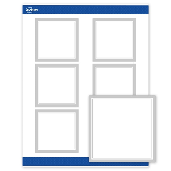 Avery Square Labels, Silver Border, 3" x 3", 60ct, Matte, Silver Mirror Metallic