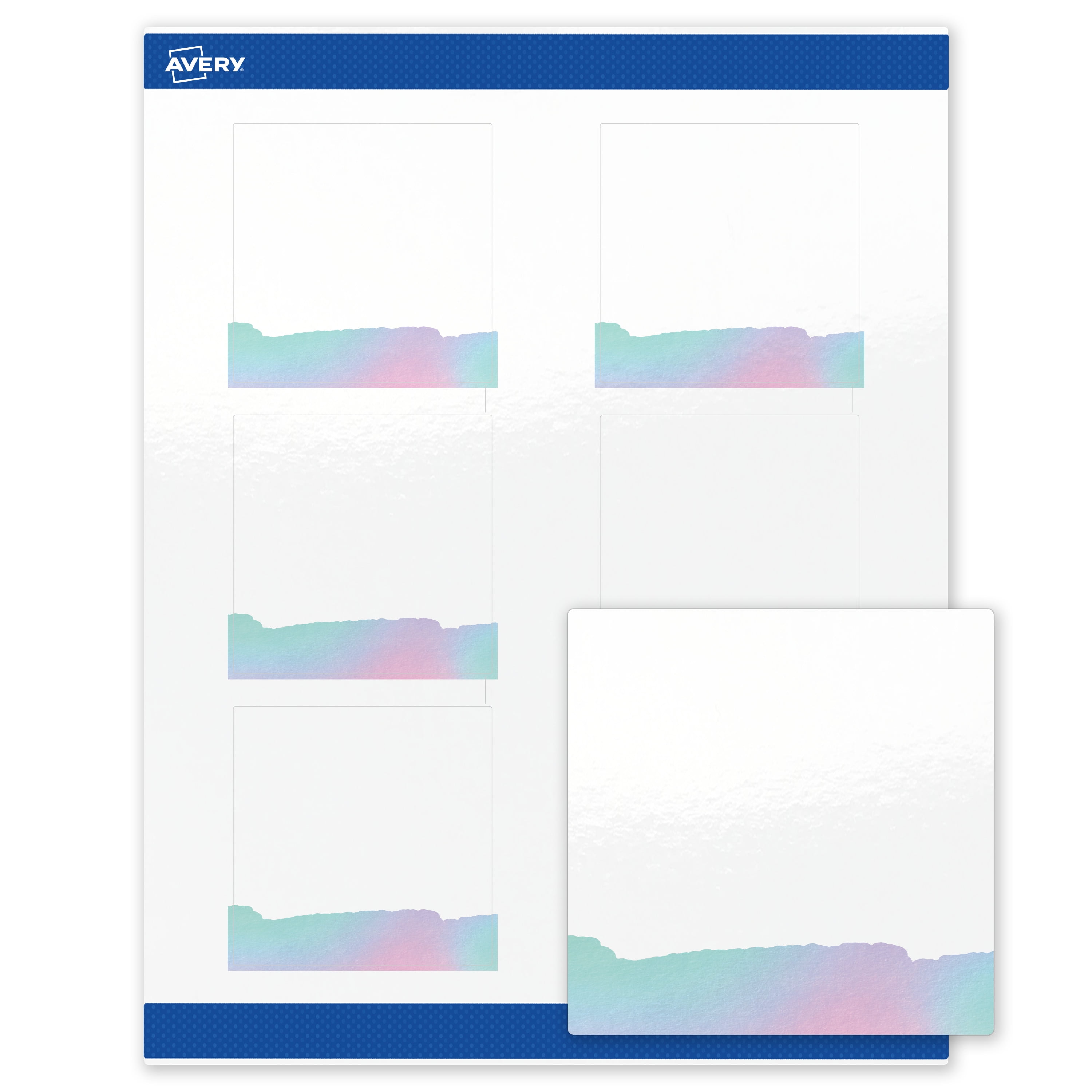 Avery Square Labels, Watercolors Design, 3" x 3", 60ct, Glossy, Iridescent Watercolors