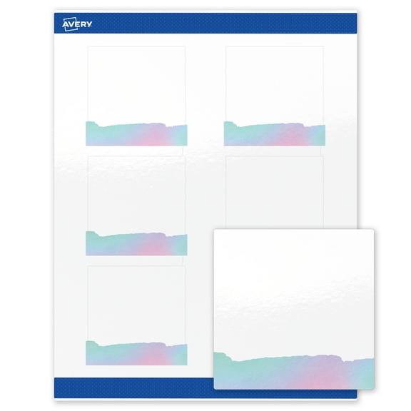 Avery Square Labels, Watercolors Design, 3" x 3", 60ct, Glossy, Iridescent Watercolors
