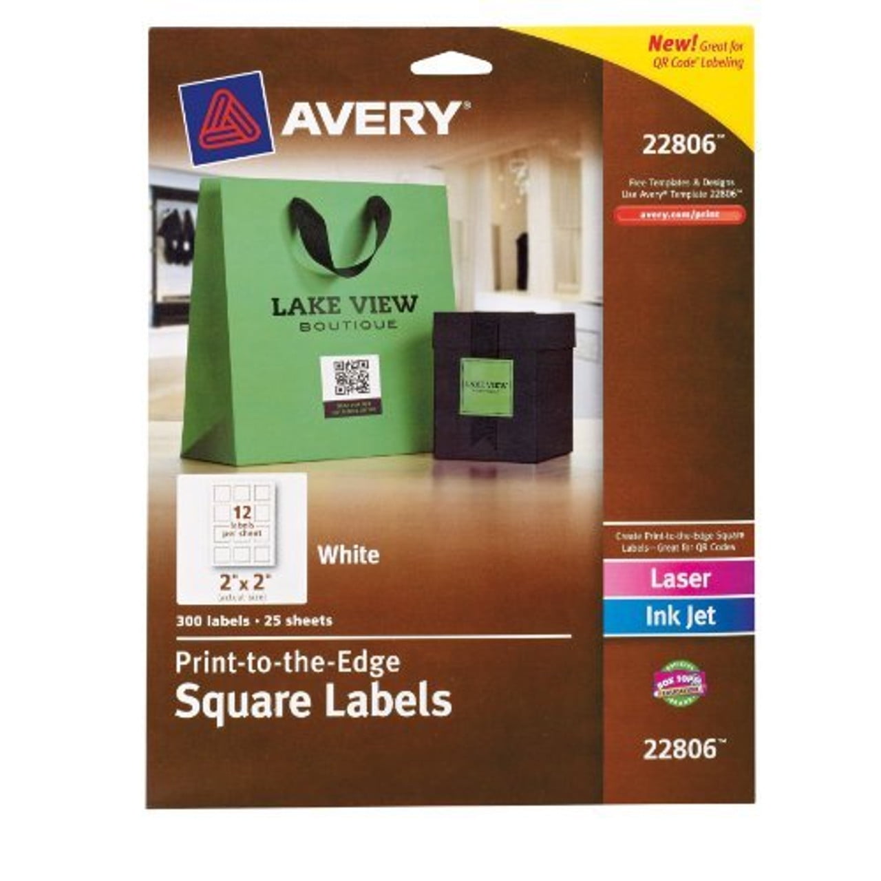 Avery Square Labels for Laser & Inkjet Printers, Sure Feed, 2" x 2