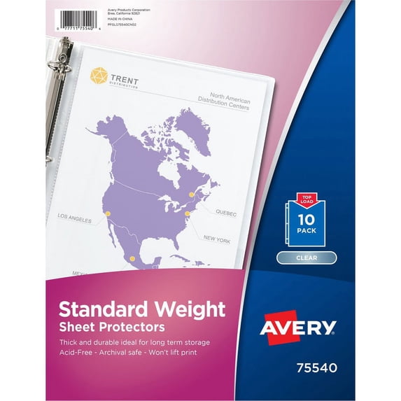Avery® Standard Weight Semi-Clear Sheet Protectors, 10 Sheet Protectors - 10 x Sheet Capacity - For Letter 8 1/2" x 11" Sheet - 3 x Holes - Ring Binder - Top Loading - Rectangu | Bundle of 5