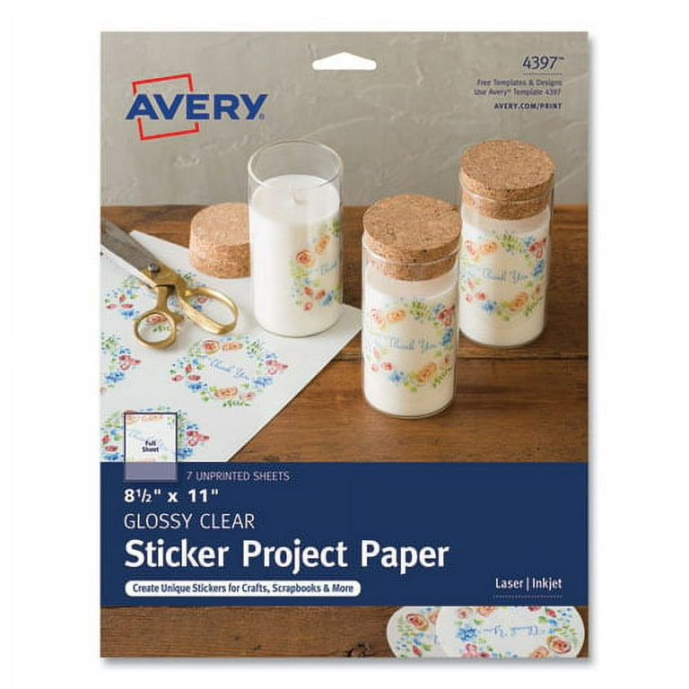 Avery Sticker Project Paper Laser/Inkjet Multipurpose Labels, 11 x 8.5, Glossy Clear, 1 Label/Sheet, 7 Sheets/Pack Avery Sticker Project Paper Laser/Inkjet Multipurpose Labels, 11 x 8.5, Glossy Clear, 1 Label/Sheet, 7 Sheets/Pack