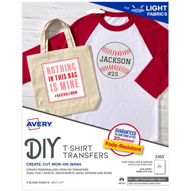 Avery Stretchable Heat Transfer Paper for Light Fabrics, 8.5" x 11