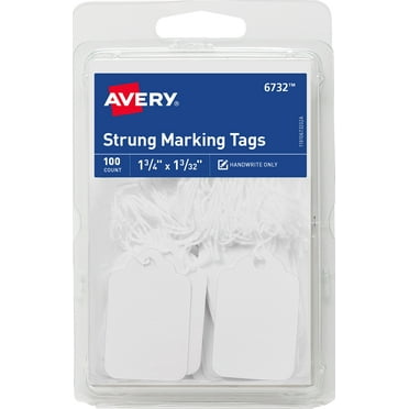 Avery String Tag Labels, Marking, 1-3/4" x 1-3/32", Paper, White, White String, Handwrite, 100 Tags