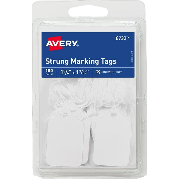Avery String Tag Labels, Marking, 1-3/4" x 1-3/32", Paper, White, White String, Handwrite, 100 Tags