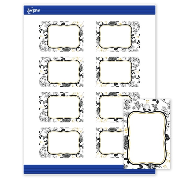 Avery Tags, 2" x 3", Gold Flourish & Black Florals, Matte