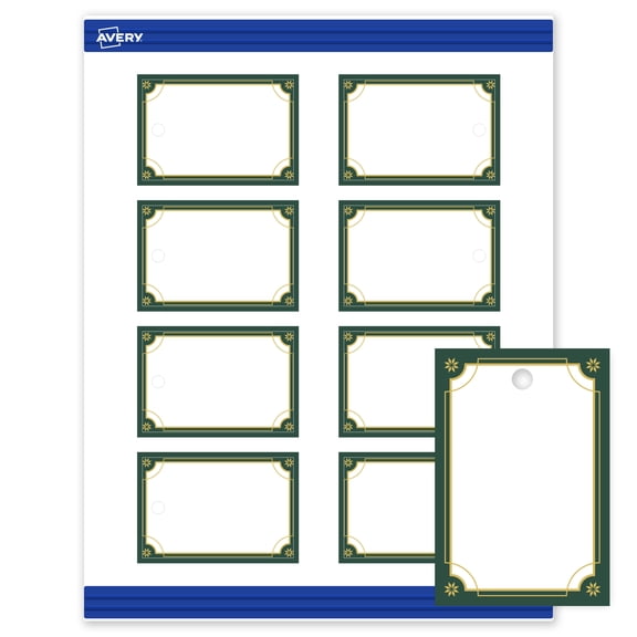 Avery Tags, 2" x 3", Gold-Green Border, Matte, 80ct
