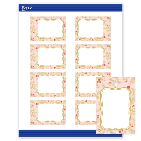 Avery Tags, 2" x 3", Gold-Pink Berries, Matte, 80ct