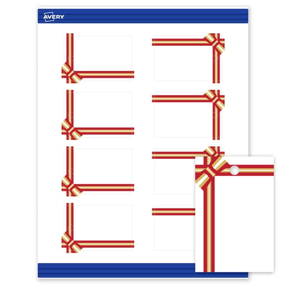 Avery Tags, 2" x 3", Gold-Red Gift Bow, Matte, 80ct