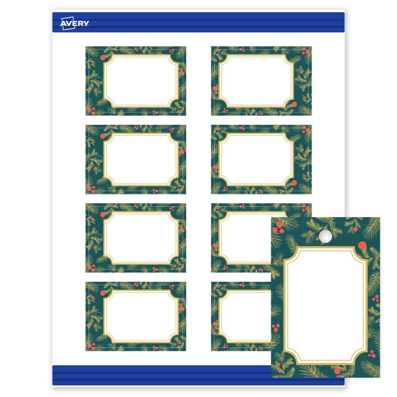 Avery Tags, 2" x 3", Gold-Teal Berries, Matte, 80ct