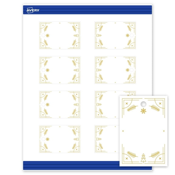 Avery Tags, 2" x 3", Gold-White Christmas Trees, Matte, 80ct