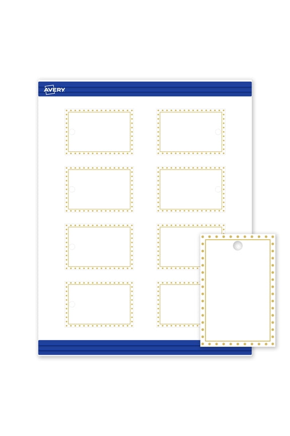 Tags, 2" x 3", Matte White, Gold Border/Gold Dots