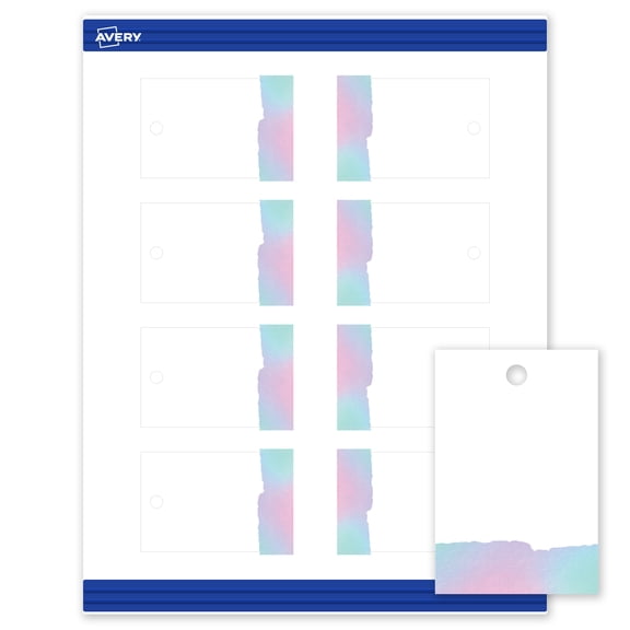Avery Tags, 2" x 3", Matte White, Iridescent Watercolors