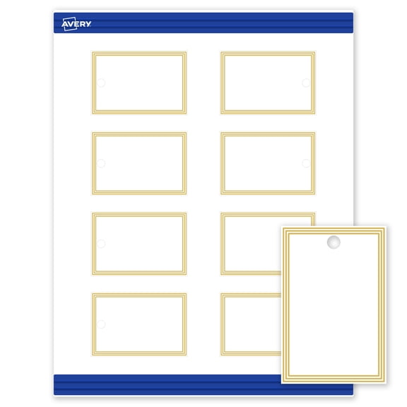 Avery Tags, 2" x 3", Matte White, Multi-Lined Gold Border