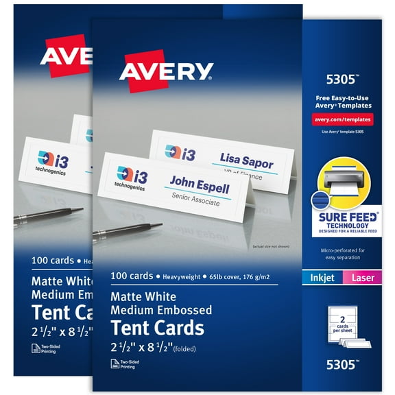 Avery Tent Cards, 2.5" x 8.5", Embossed Border, 200 Cards (25305)