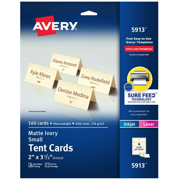Avery Tent Cards, 2" x 3.5", Ivory, 160 Place Cards (5913)